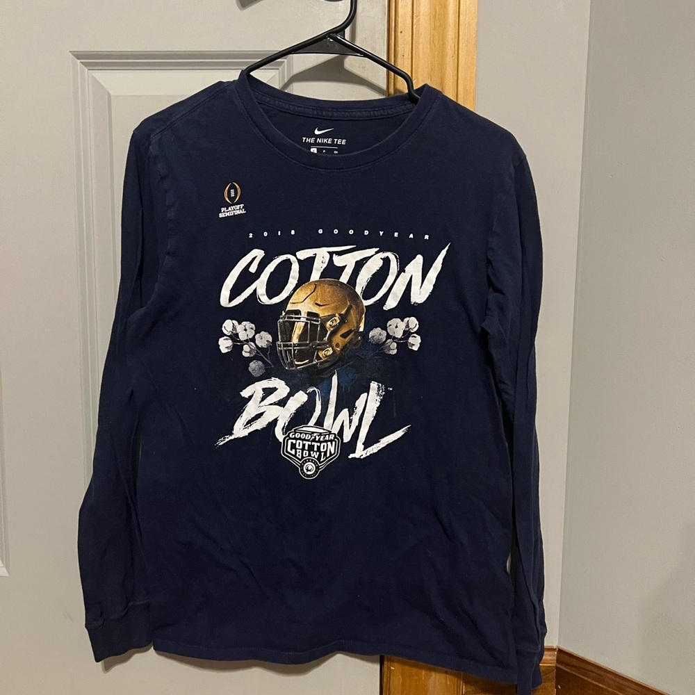 Notre Dame Football Blue Nike Long Sleeve Tee with Cotton Bowl Graphic